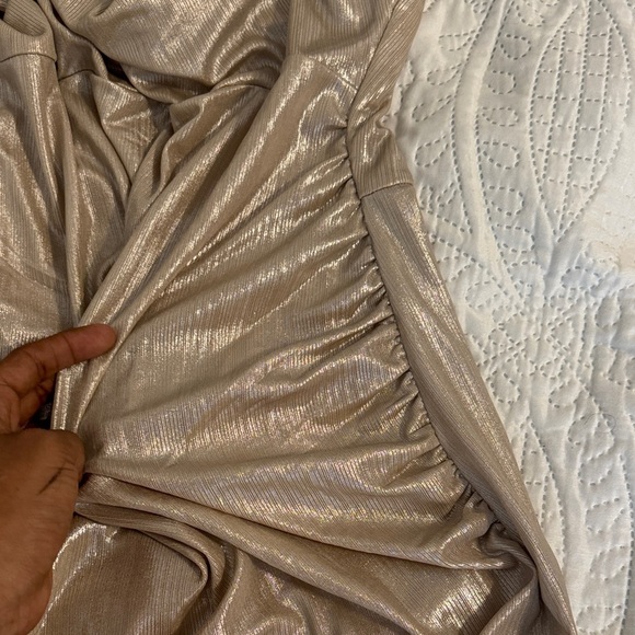 CLUB L LONDON galaxy shimmer gold Maternity Gown cowl neck size US8 - Picture 7 of 12